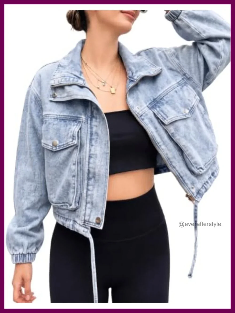 Women's Cropped Denim Jacket Lightweight Zip Up with Pockets